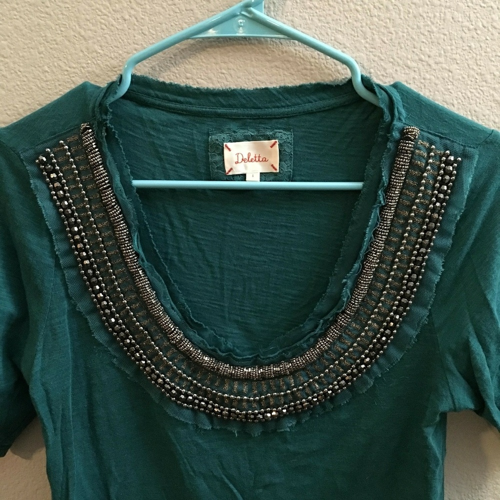 Anthro Emerald Deletta Jeweled Top